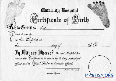 Downloadable United States certificate of birth sample